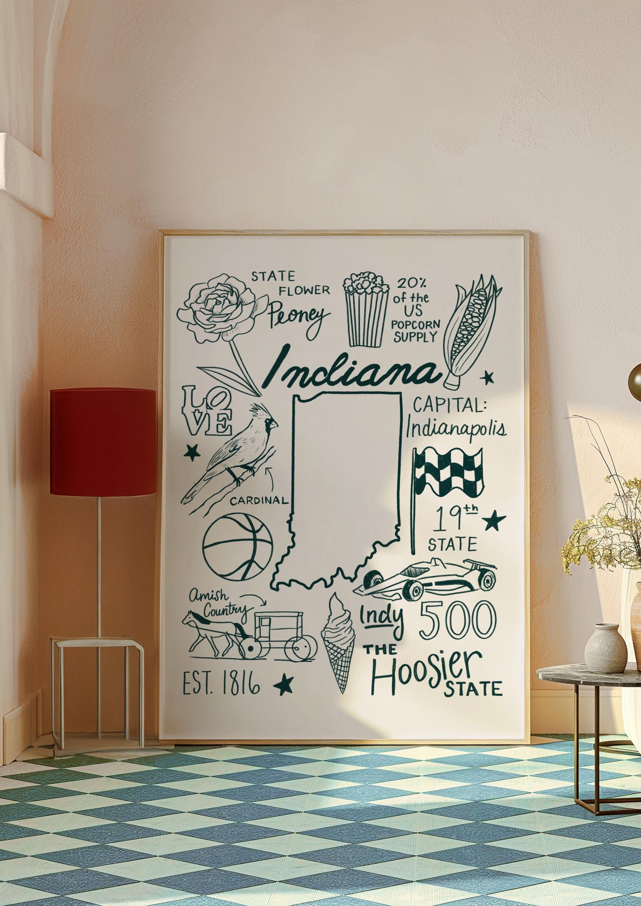 Indiana State Map Art Print