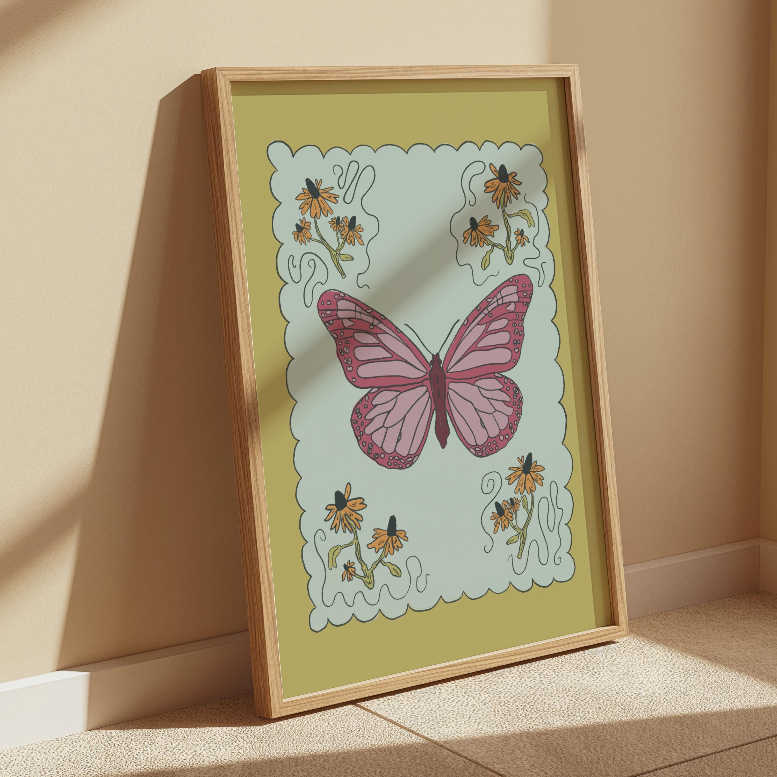 Whimsical Green Butterfly Wall Art Print