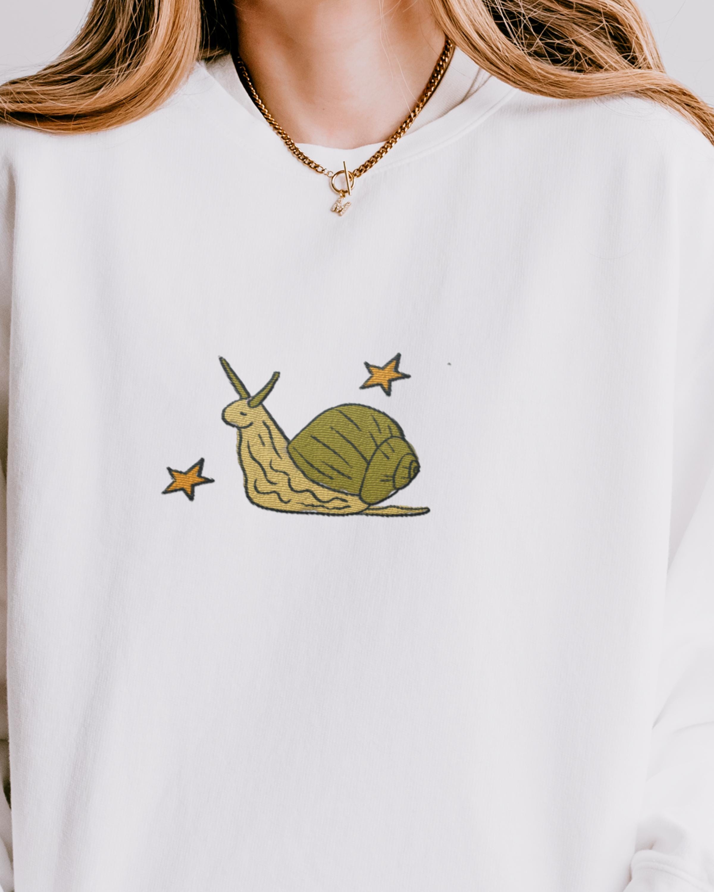 Embroidered Snail White Crewneck