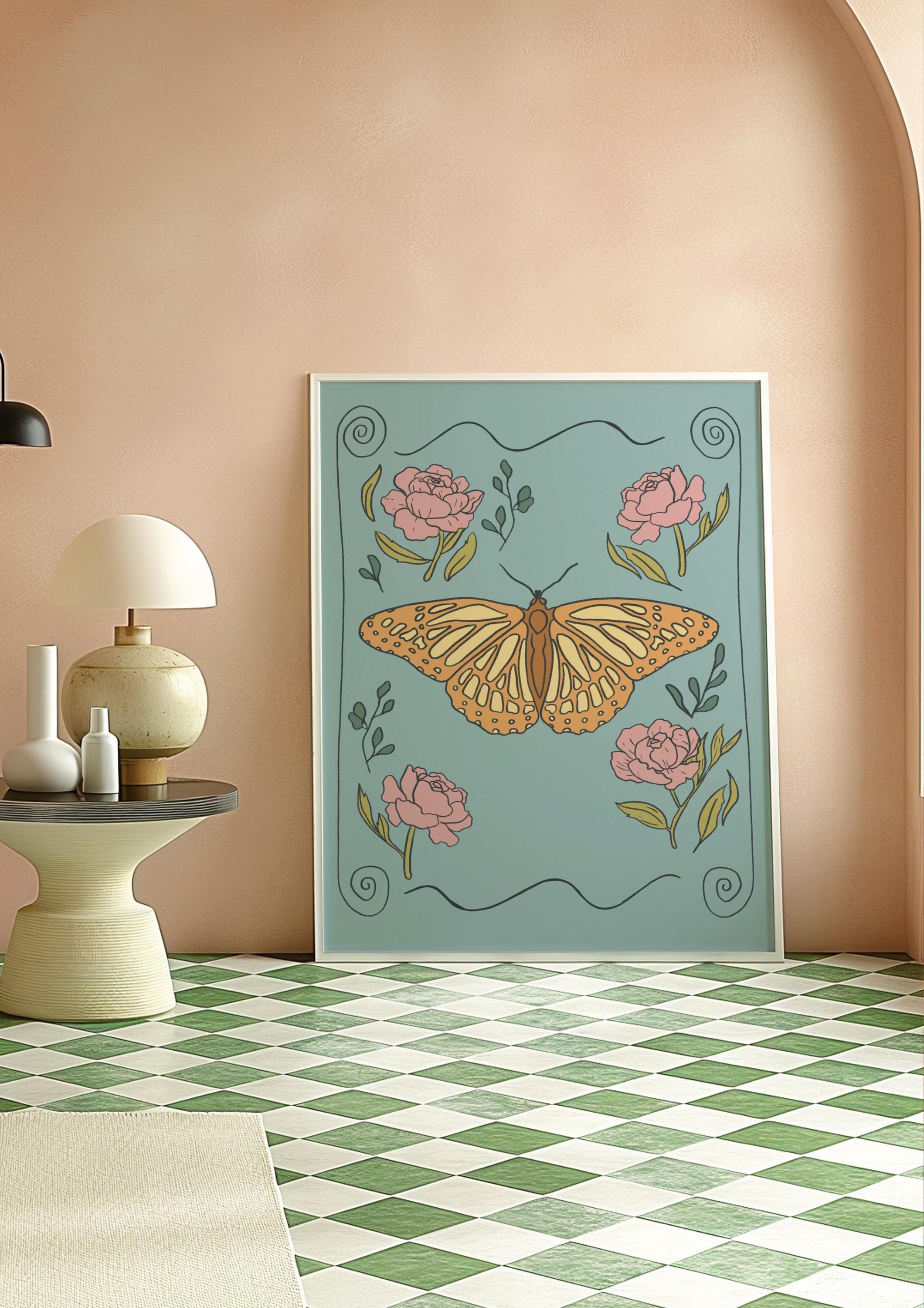 Blue Whimsical Butterfly Art Print