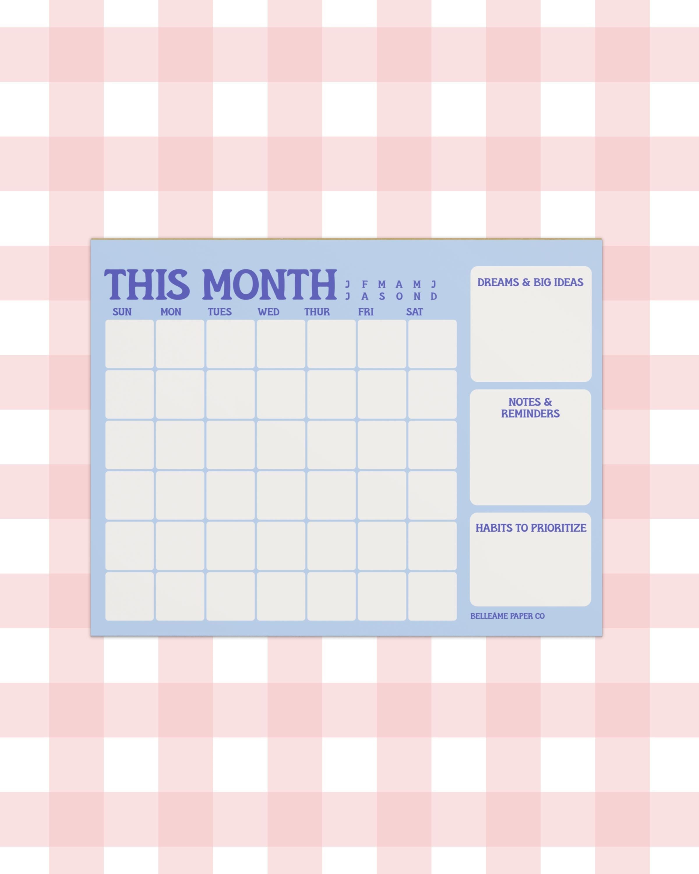 Blue Monthly Planning Notepad • 8.5x11 Desk Pad Organizer