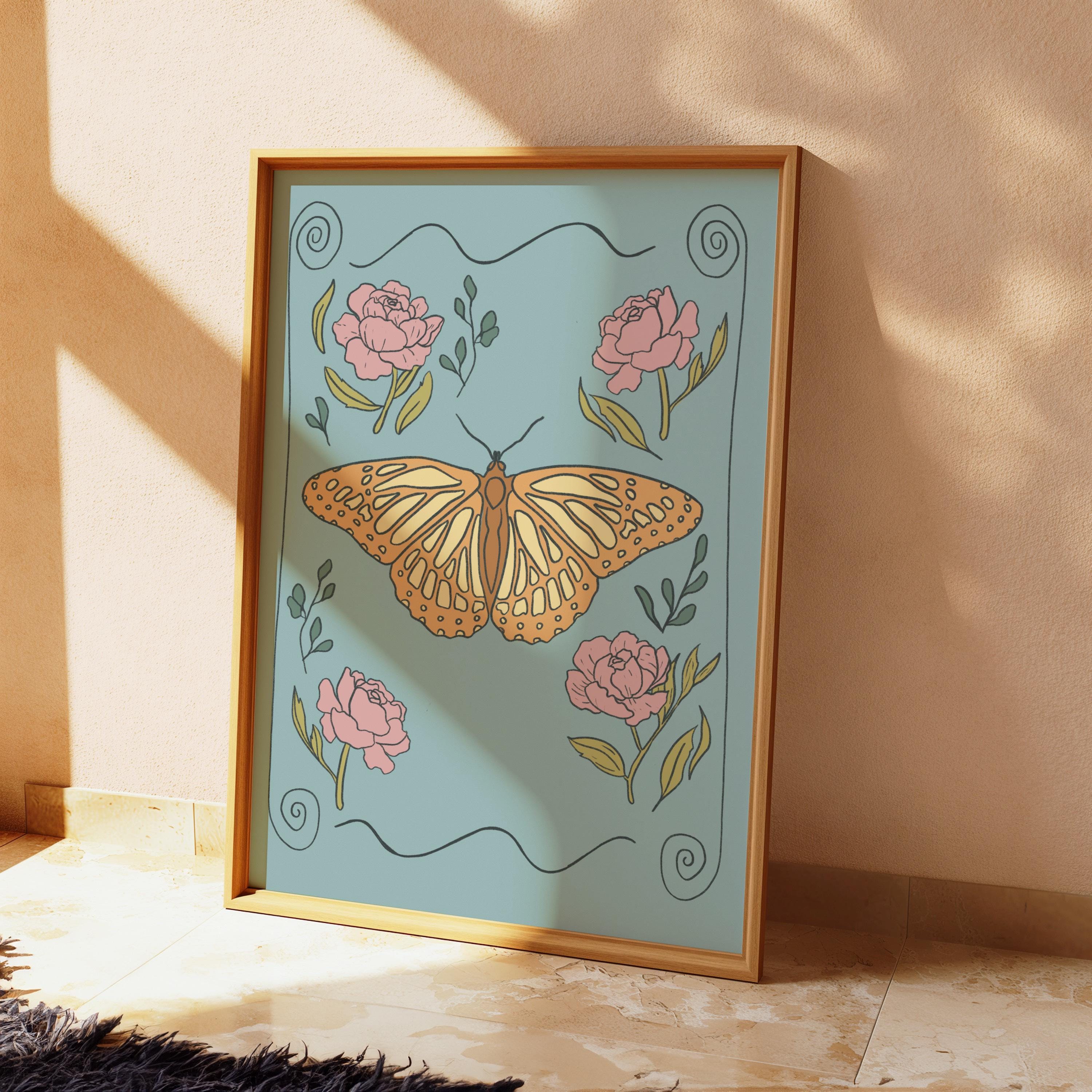 Blue Whimsical Butterfly Art Print