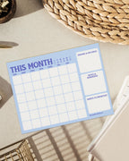 Blue Monthly Planning Notepad • 8.5x11 Desk Pad Organizer
