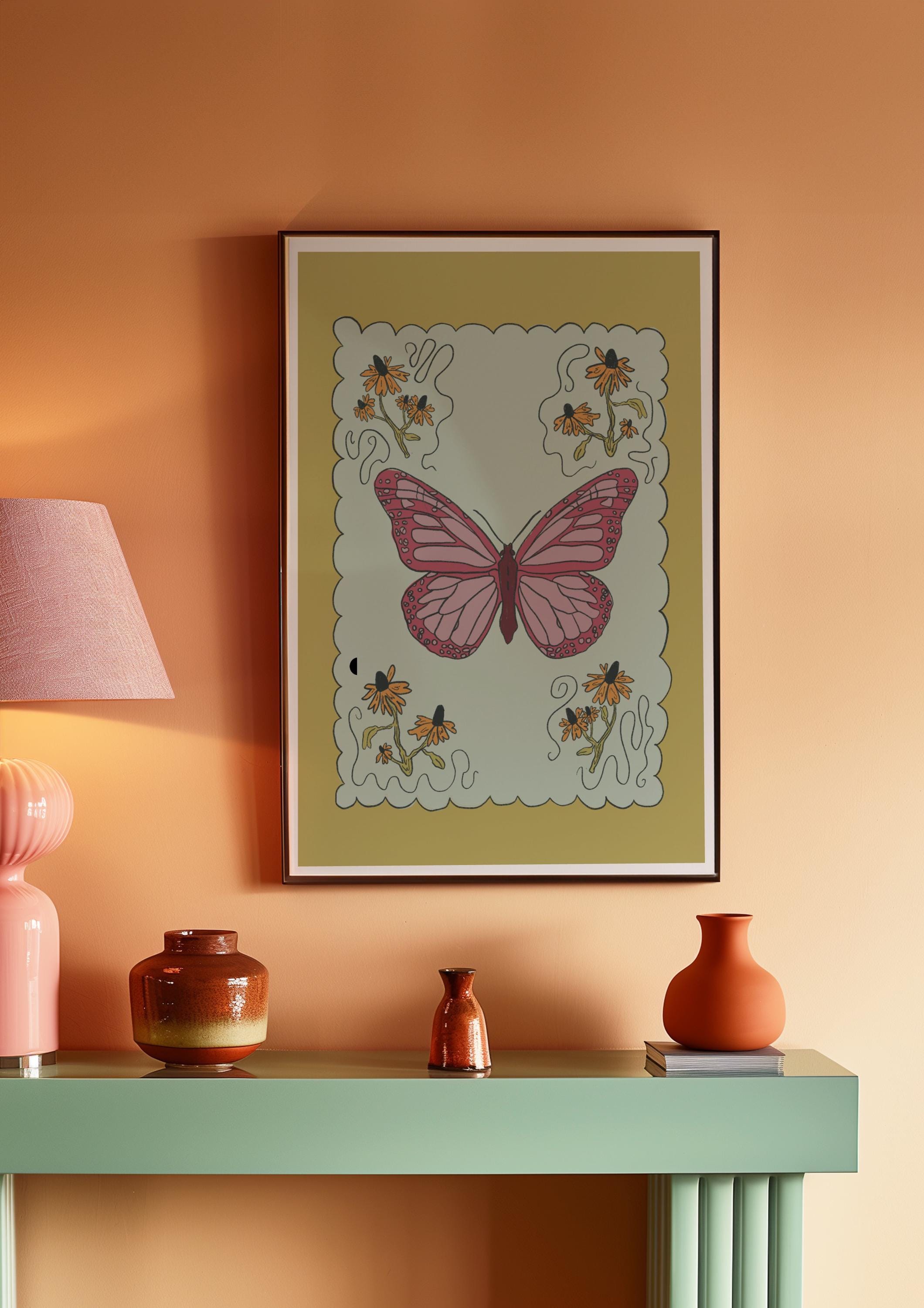 Whimsical Green Butterfly Wall Art Print