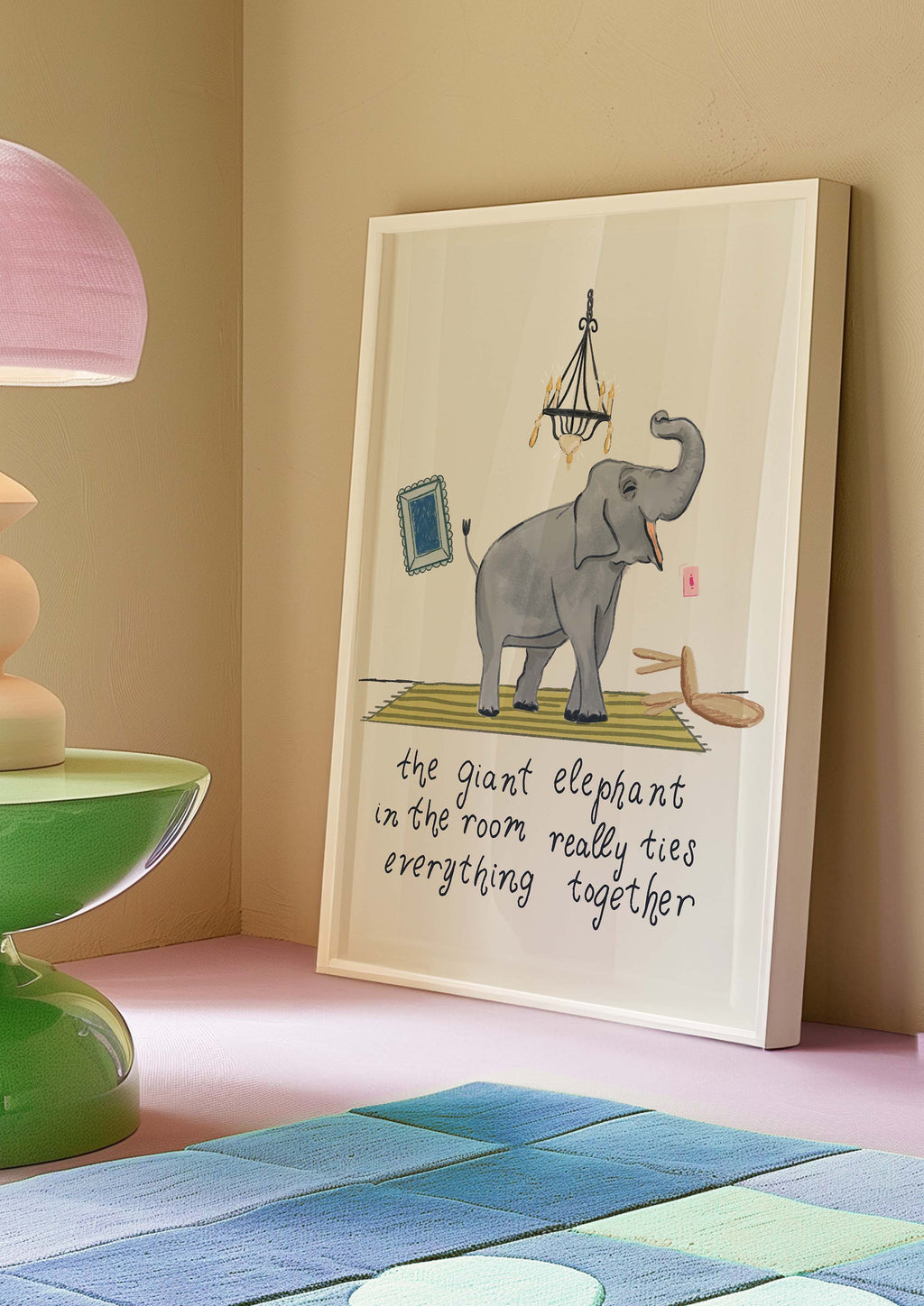Elephant in the Room Art Print, Funny Animal Wall Decor, Whimsical Illustration Poster, Quirky Home Decor, Cozy Apartment Wall Art