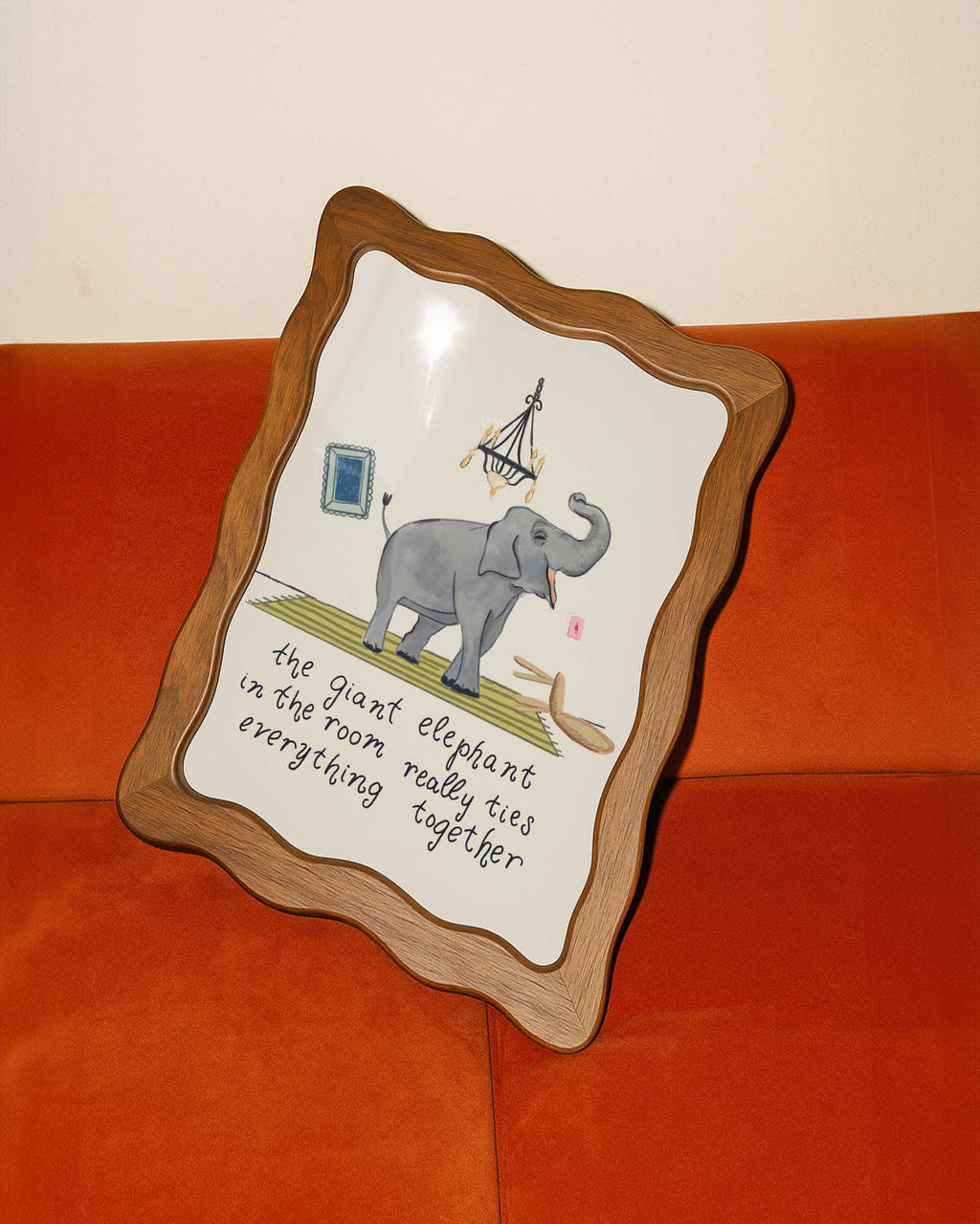 Elephant in the Room Art Print, Funny Animal Wall Decor, Whimsical Illustration Poster, Quirky Home Decor, Cozy Apartment Wall Art