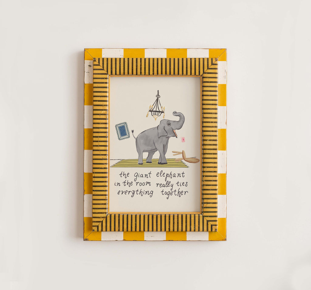Elephant in the Room Art Print, Funny Animal Wall Decor, Whimsical Illustration Poster, Quirky Home Decor, Cozy Apartment Wall Art