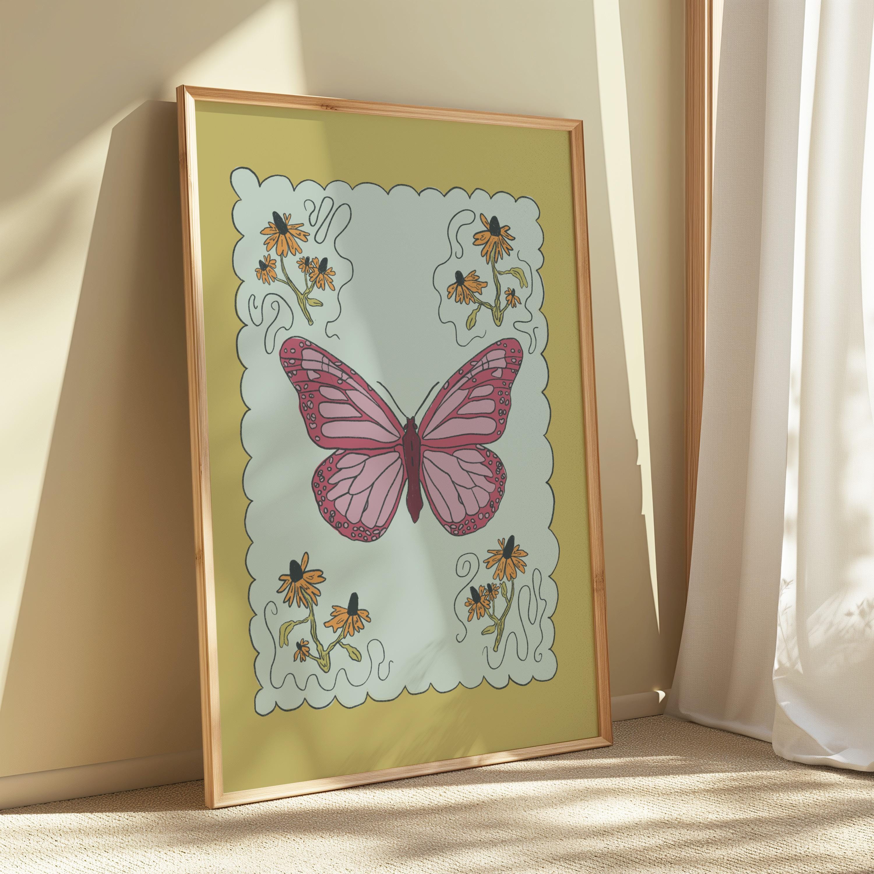 Whimsical Green Butterfly Wall Art Print