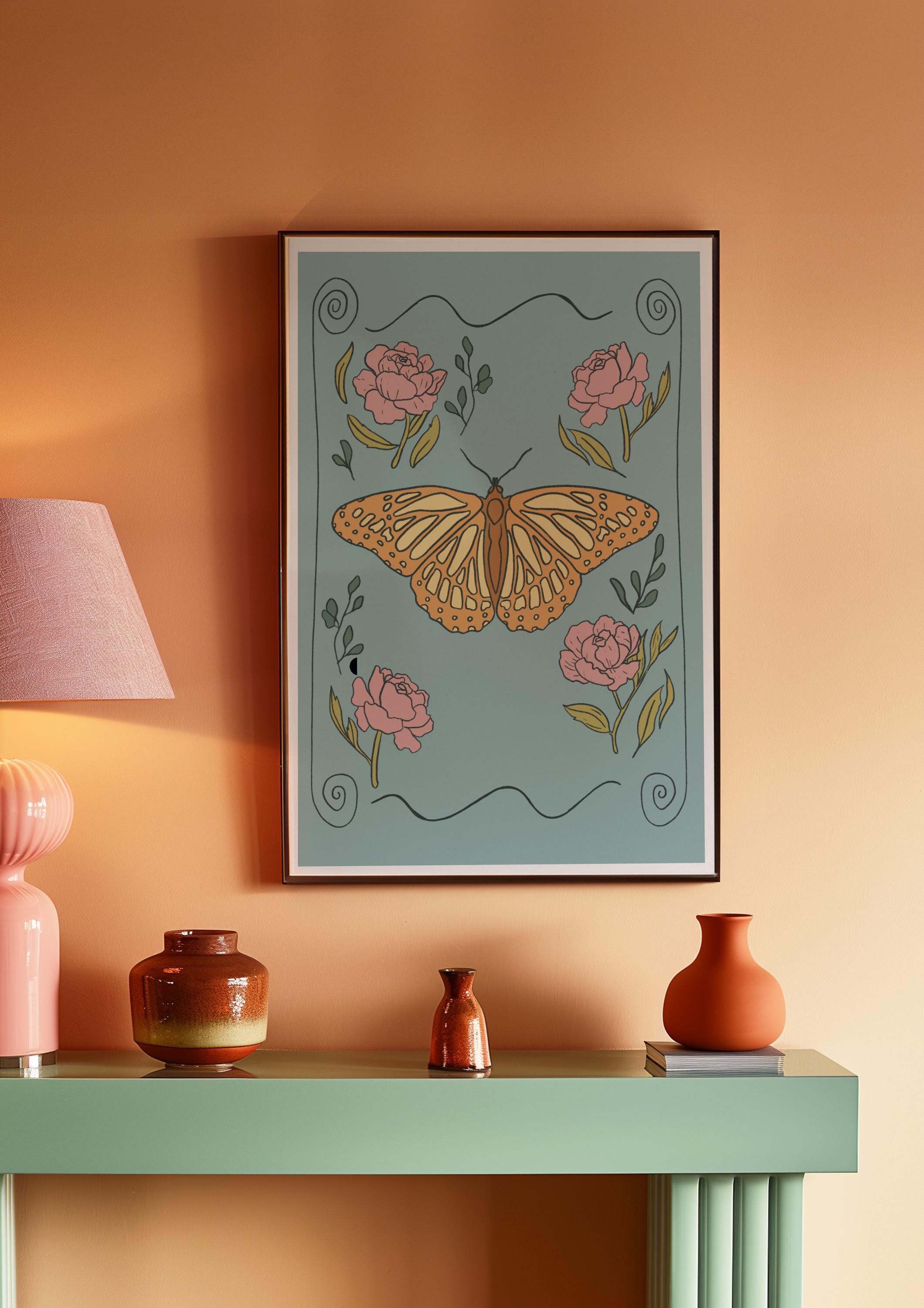 Blue Whimsical Butterfly Art Print
