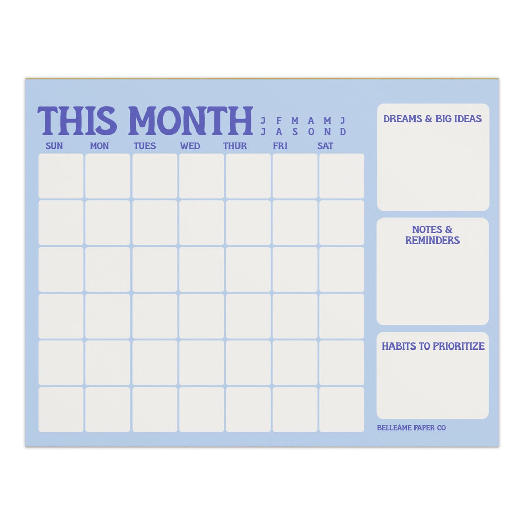 Blue Monthly Planning Notepad • 8.5x11 Desk Pad Organizer