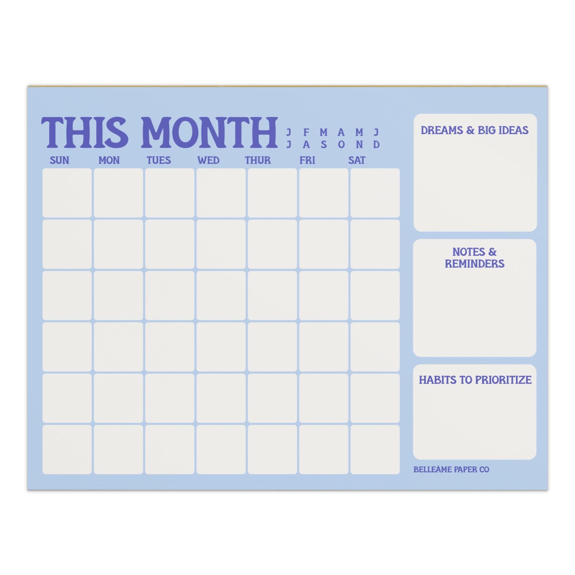 Blue Monthly Planning Notepad • 8.5x11 Desk Pad Organizer