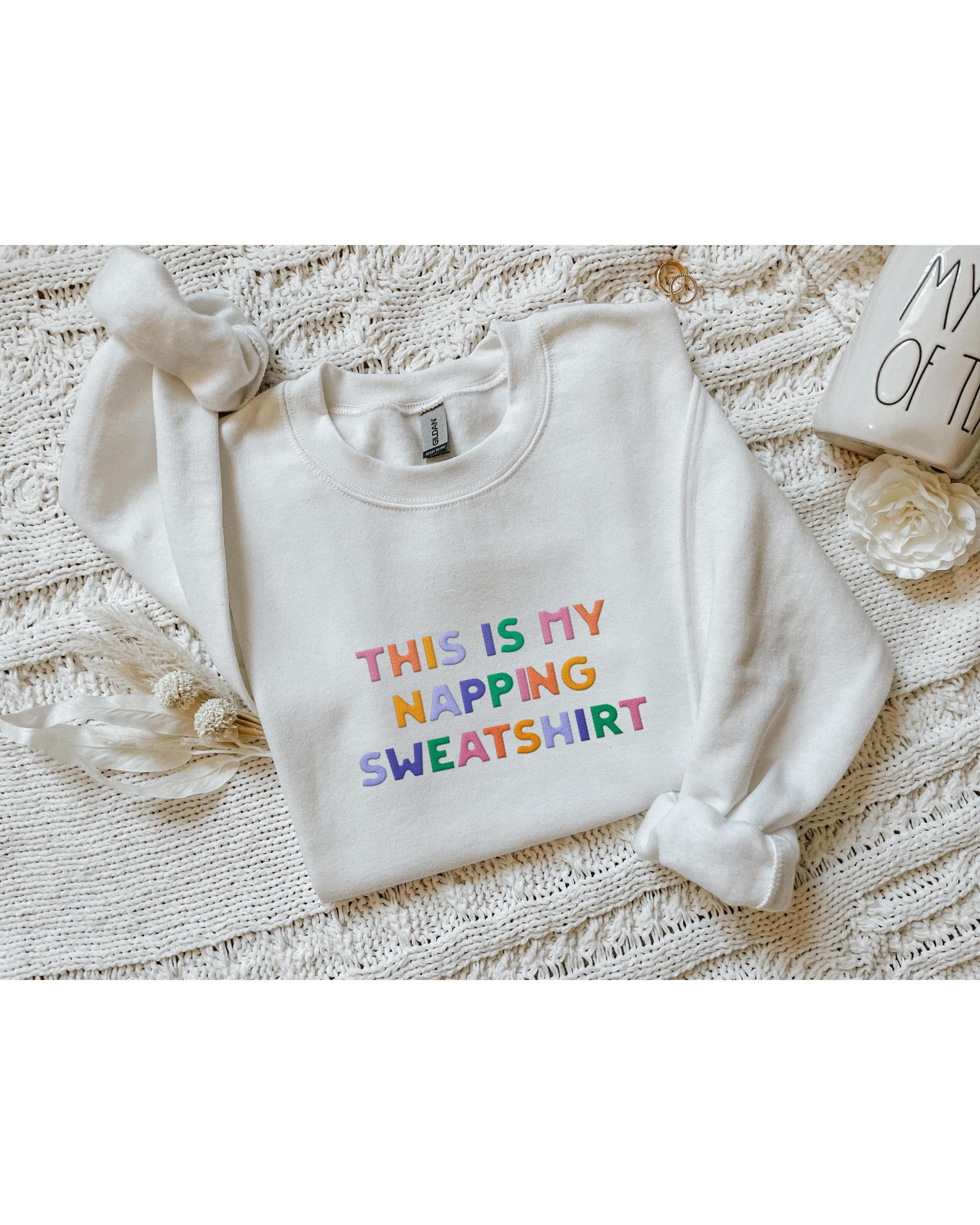 This Is My Napping Sweatshirt | White Embroidered Crewneck | Cozy Sleepy Girl Sweatshirt | Funny Lounge Wear | Comfort Gift