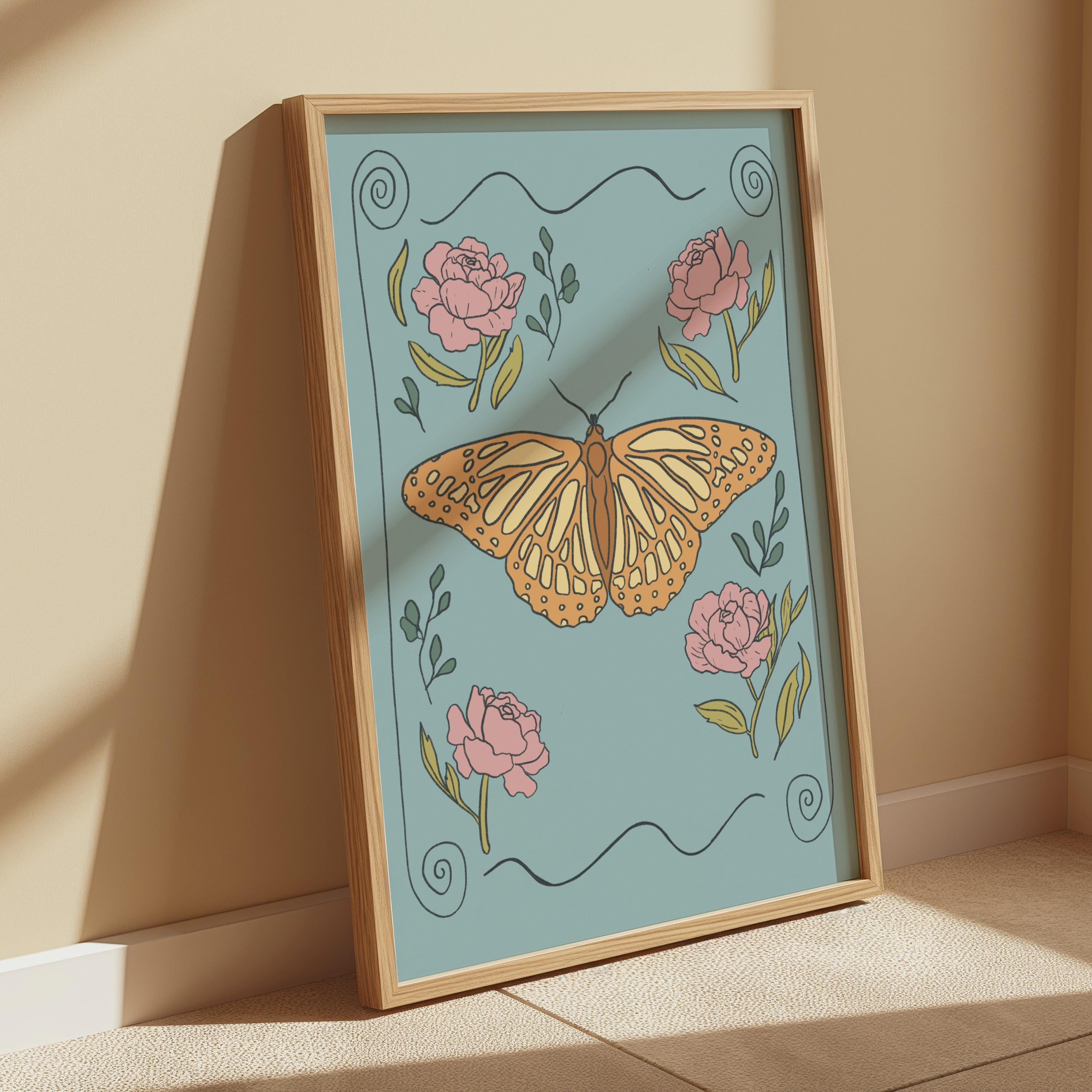 Blue Whimsical Butterfly Art Print