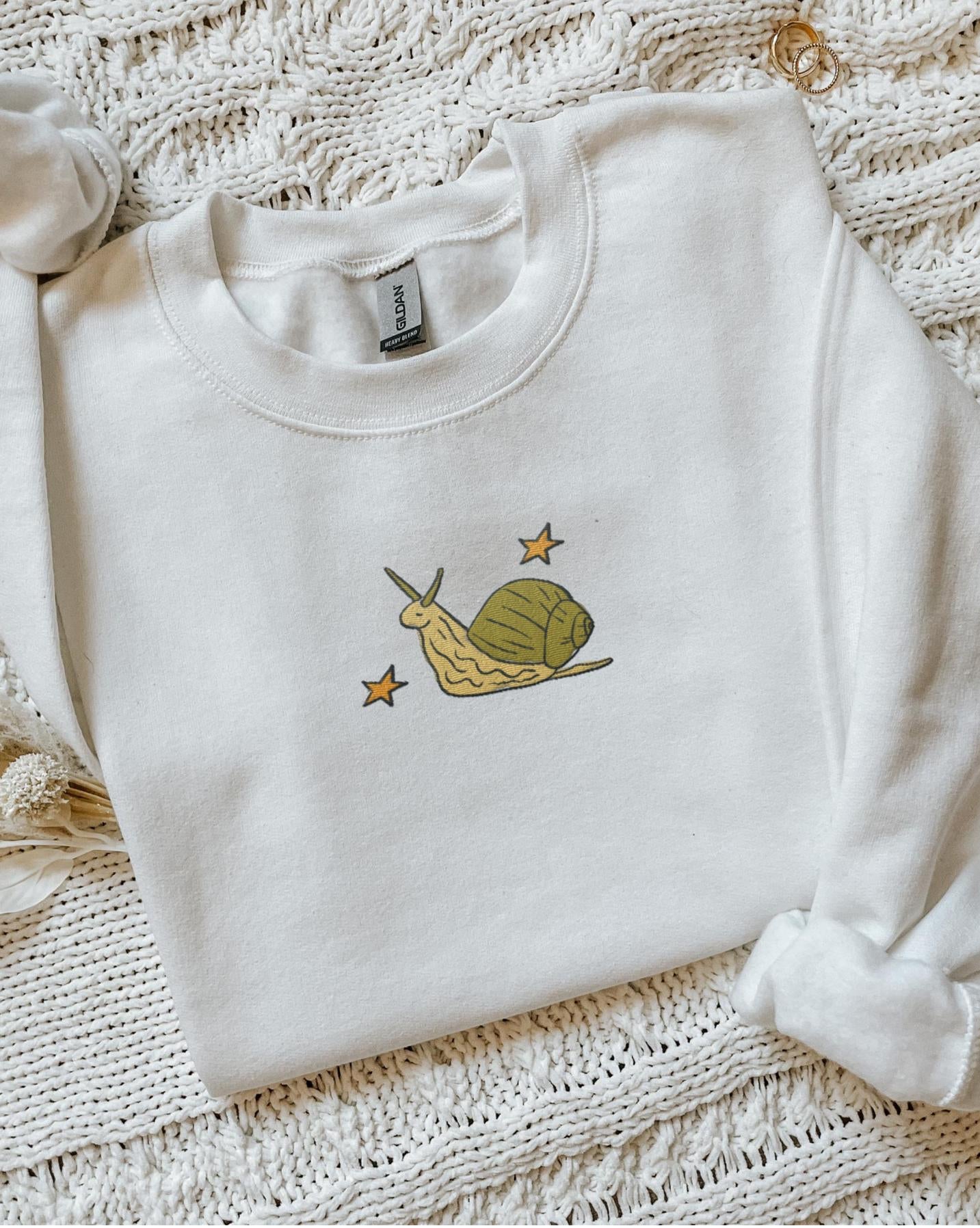 Embroidered Snail White Crewneck