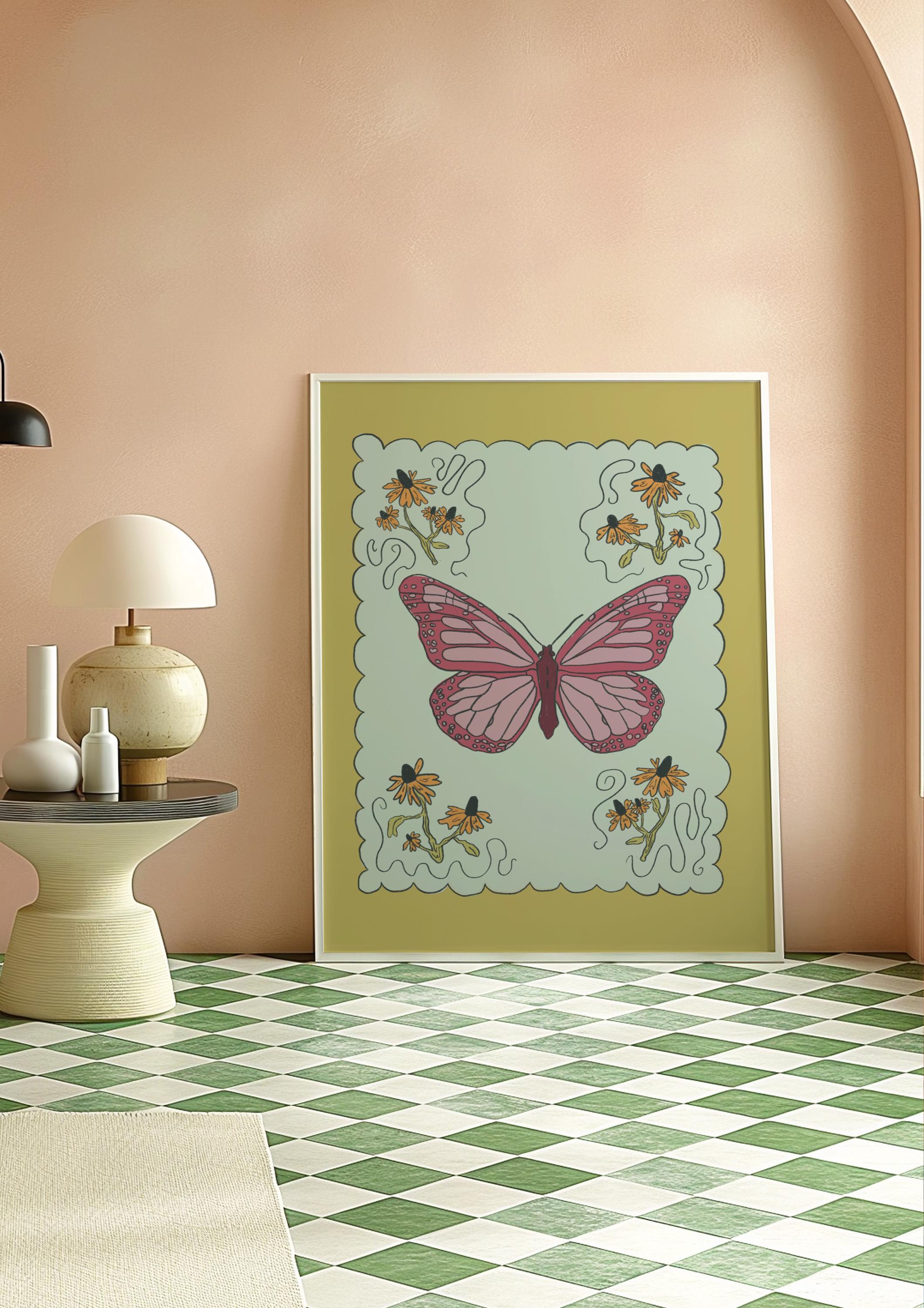 Whimsical Green Butterfly Wall Art Print